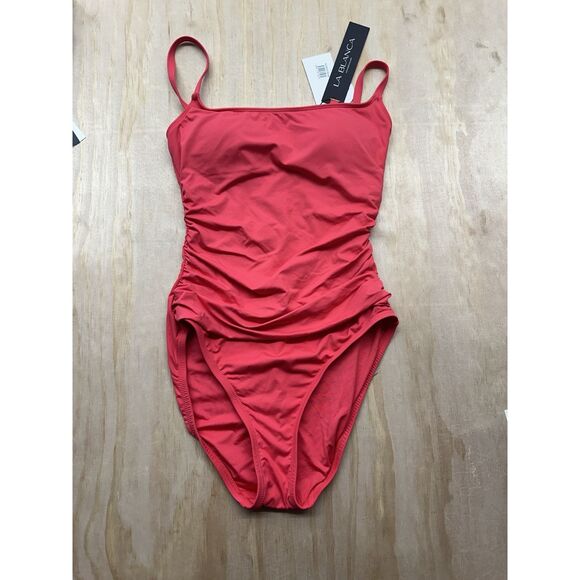 La Blanca Other - La Blanca One Piece Swimsuit Sz 2 Red NWTs $83 Runched Waist SPF 50+ Small